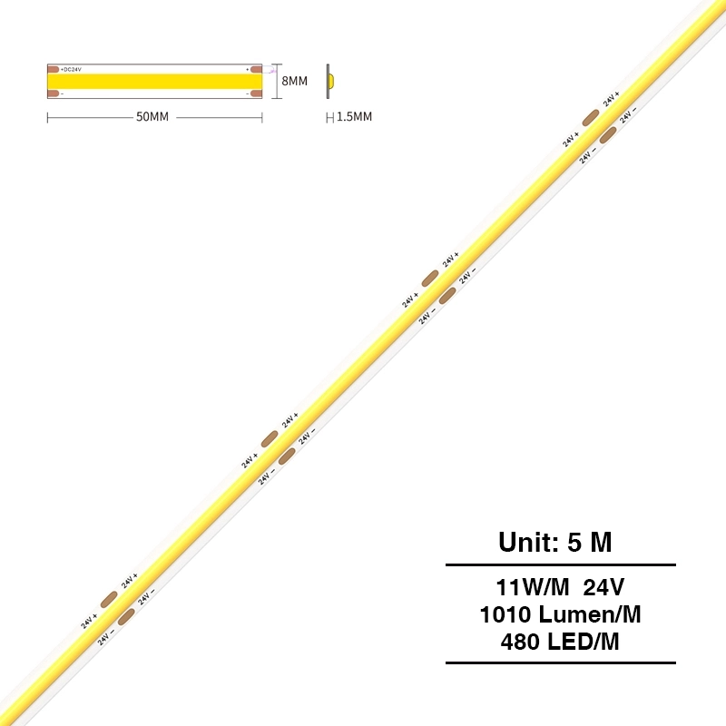 COB LED strip 480 LED/m, 12,8W/m, IP20, consistent line of light